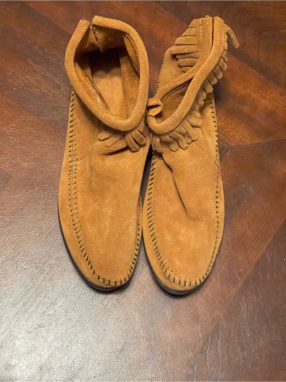 Tan Suede Fringe Moccasin Boots